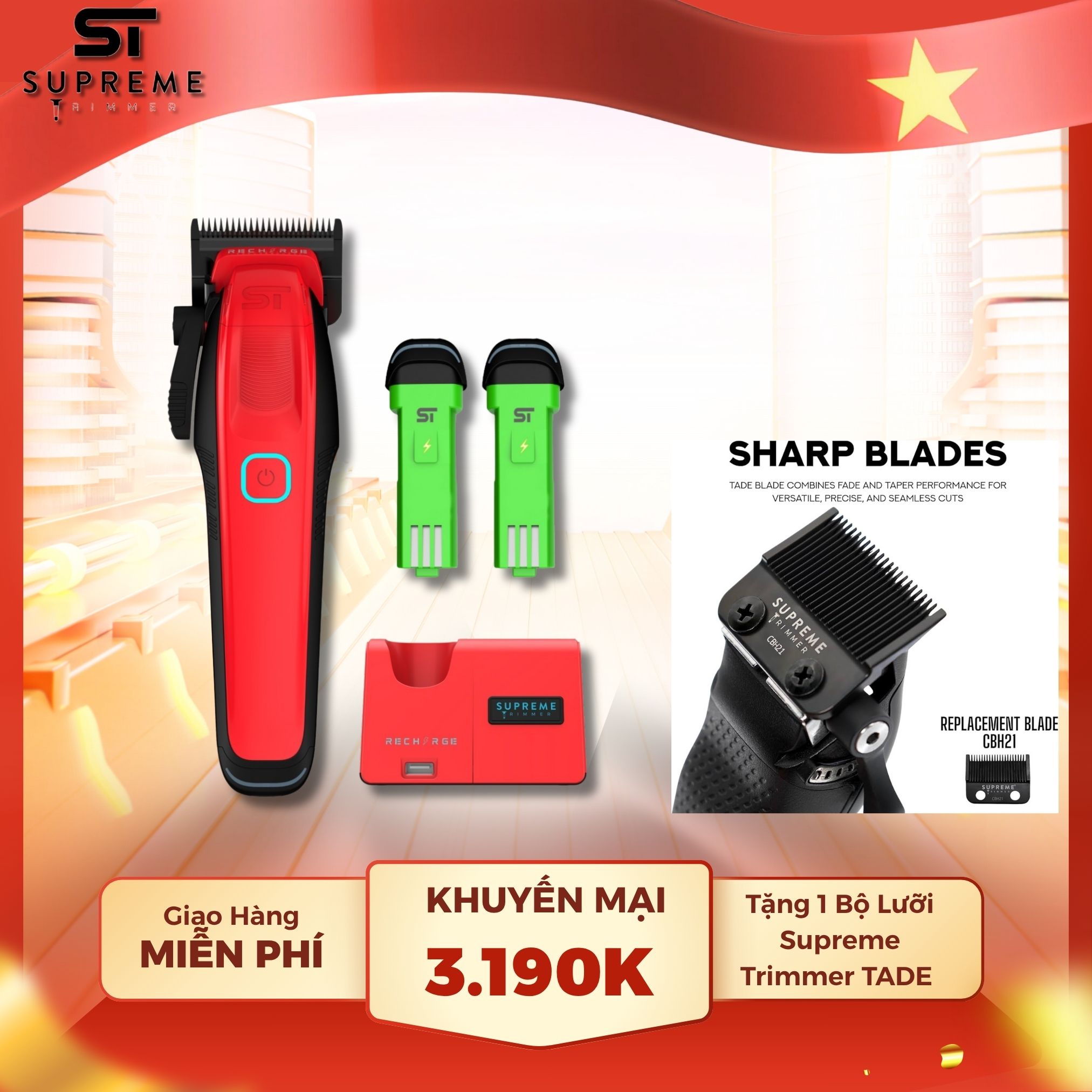 Tông Đơ Supreme Trimmer Recharge Red Fade USA