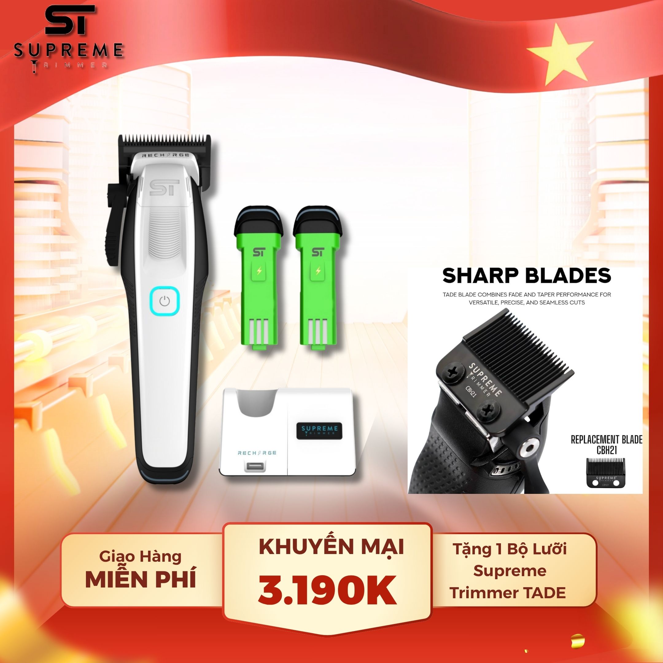 Tông Đơ Supreme Trimmer Recharge White Fade USA