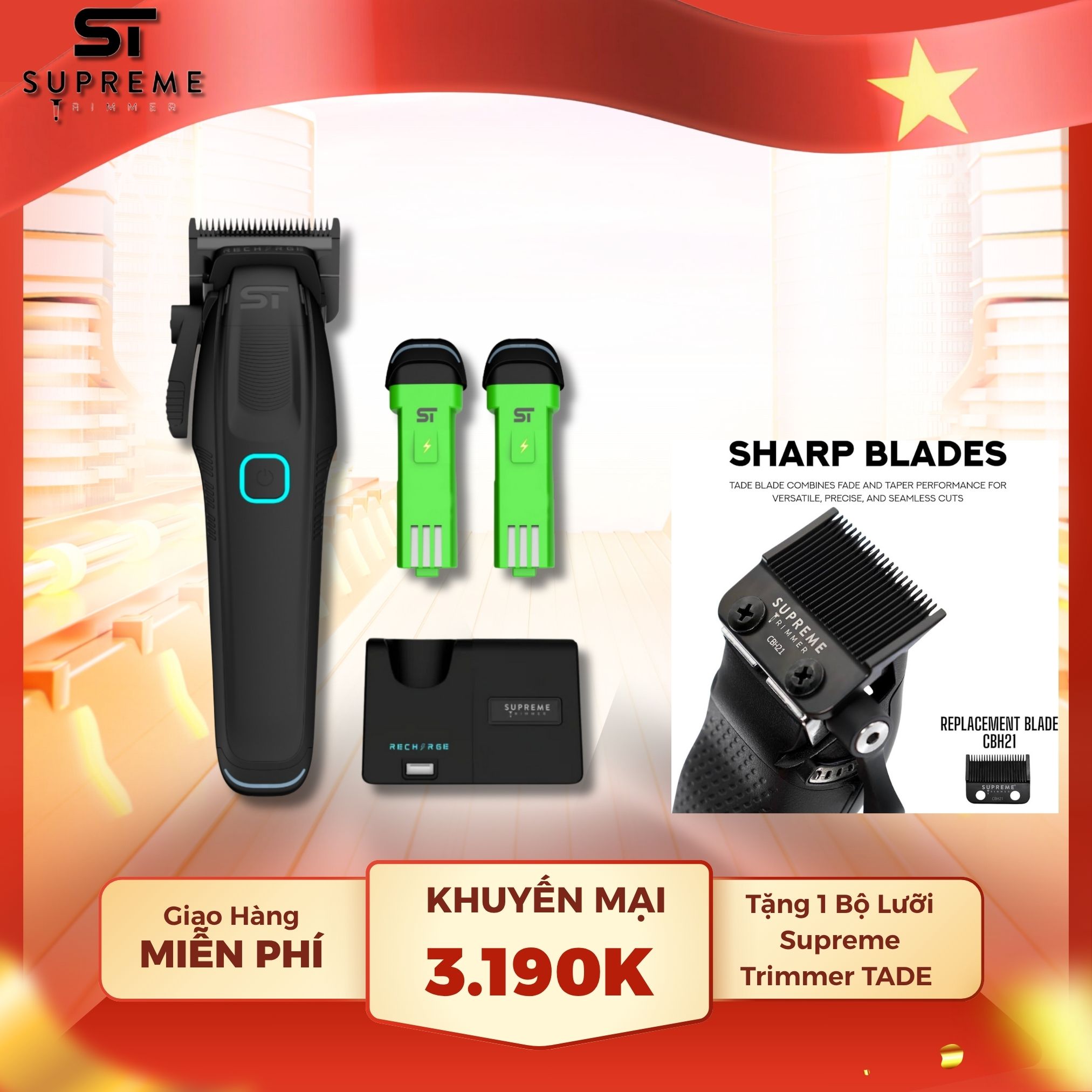Tông Đơ Supreme Trimmer Recharge Black Faper - Nội Địa Mỹ