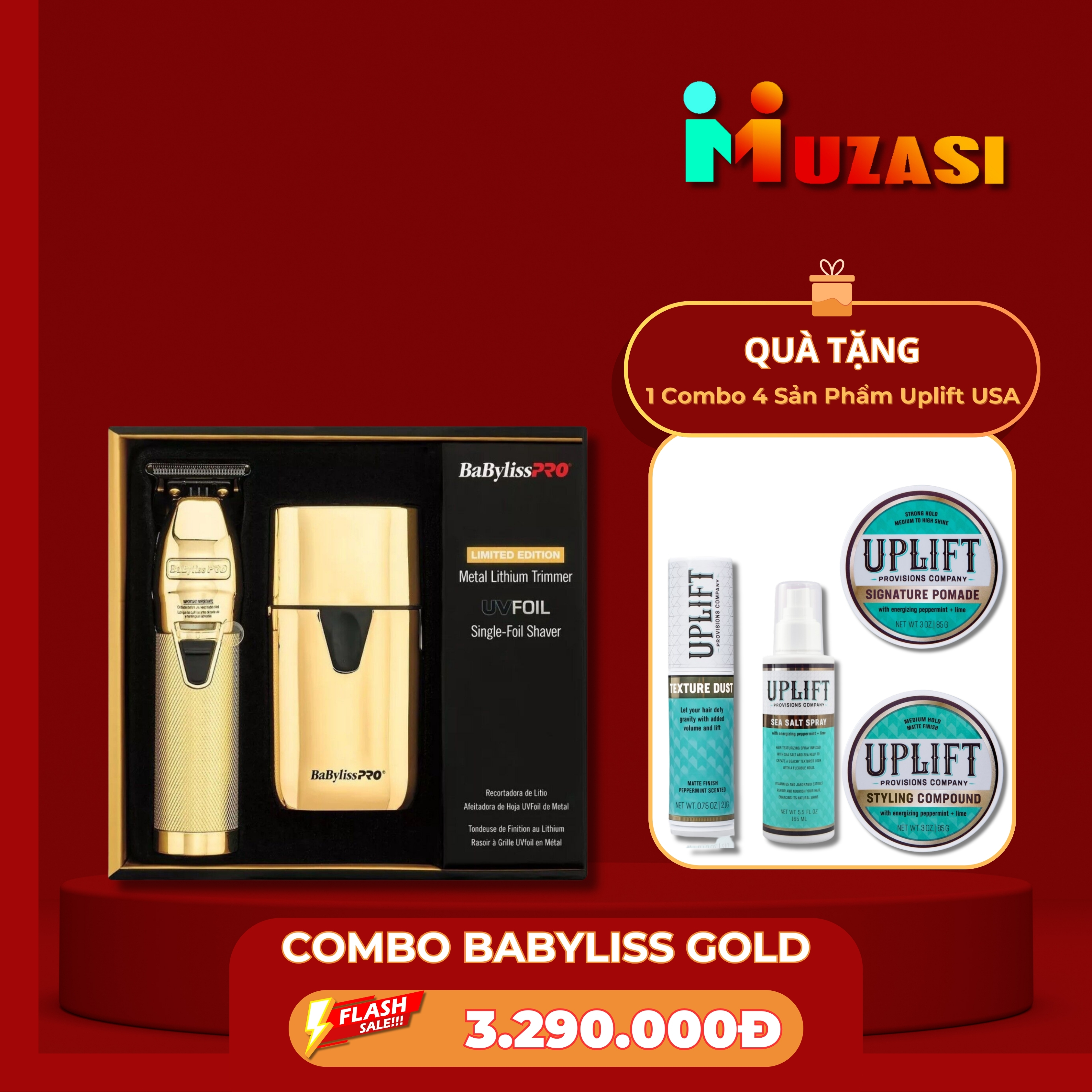 Combo Babyliss Gold Trimmer & Shaver UV - Nội Địa Mỹ 